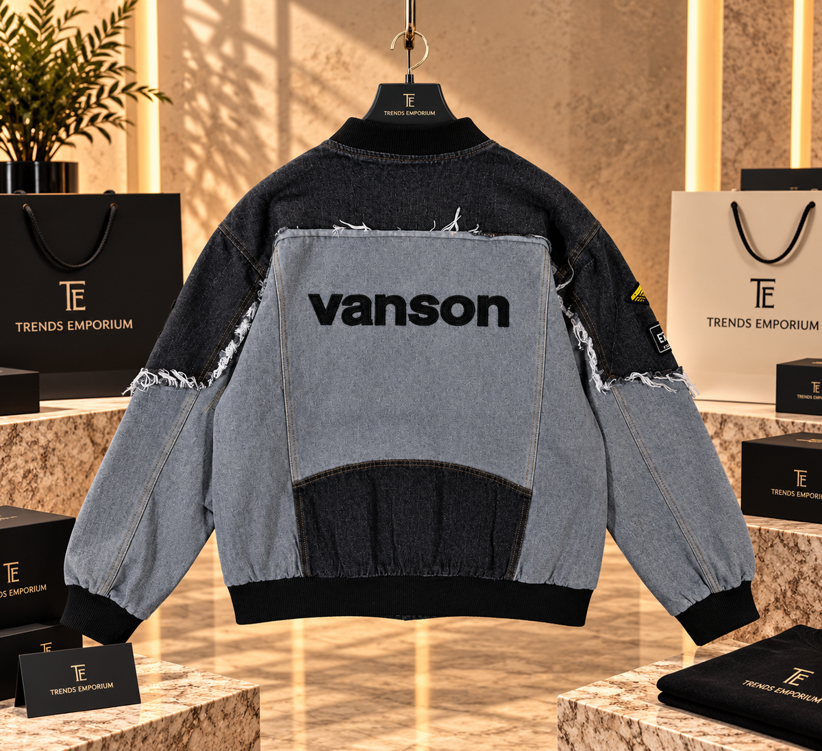 Men's Distressed Patchwork Graphic Denim Bomber Jacke