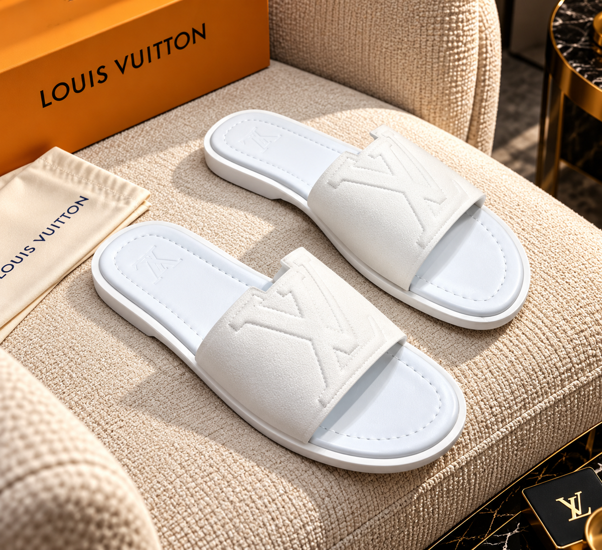 Embossed Leather Open-Toe Pool Slides / Mule Sandals