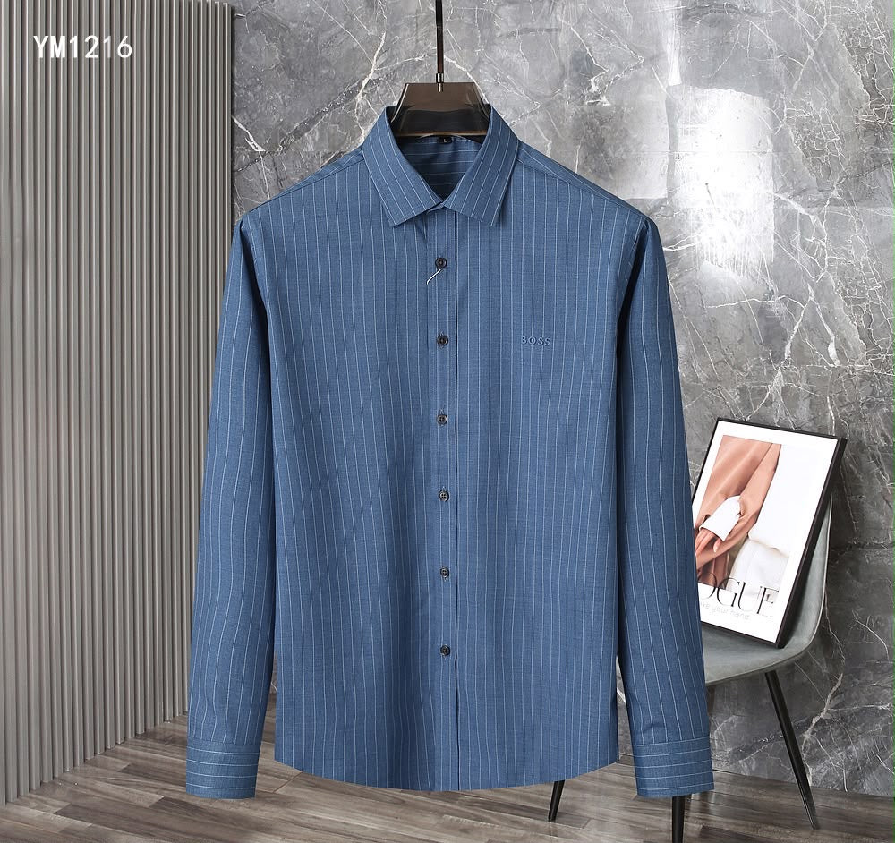 Men's Premium Pinstripe Long-Sleeve Shirts – Thick Pre-Winter Fabric