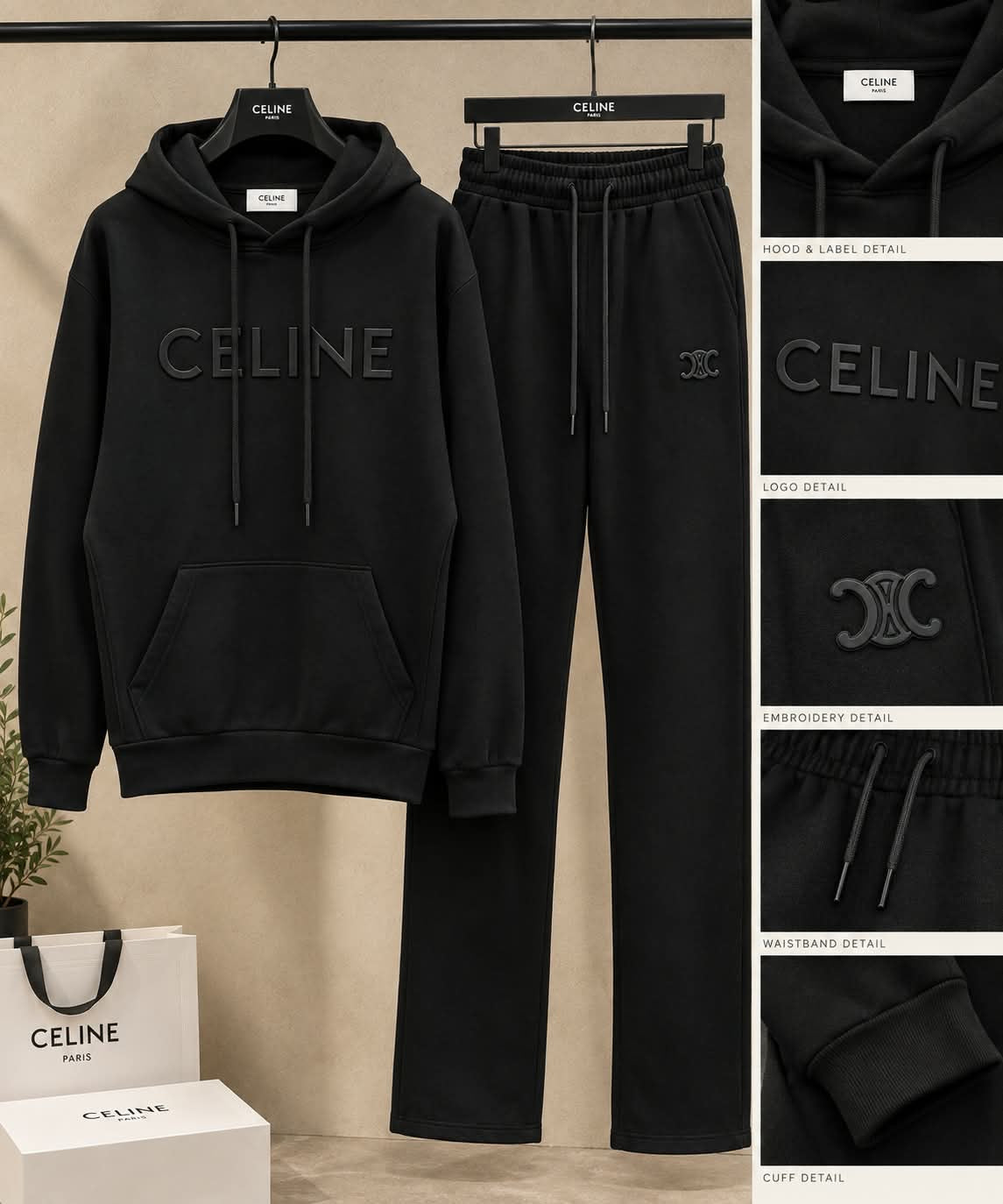 Premium Women’s Embossed Logo Hoodie & Wide-Leg Co-Ord Set