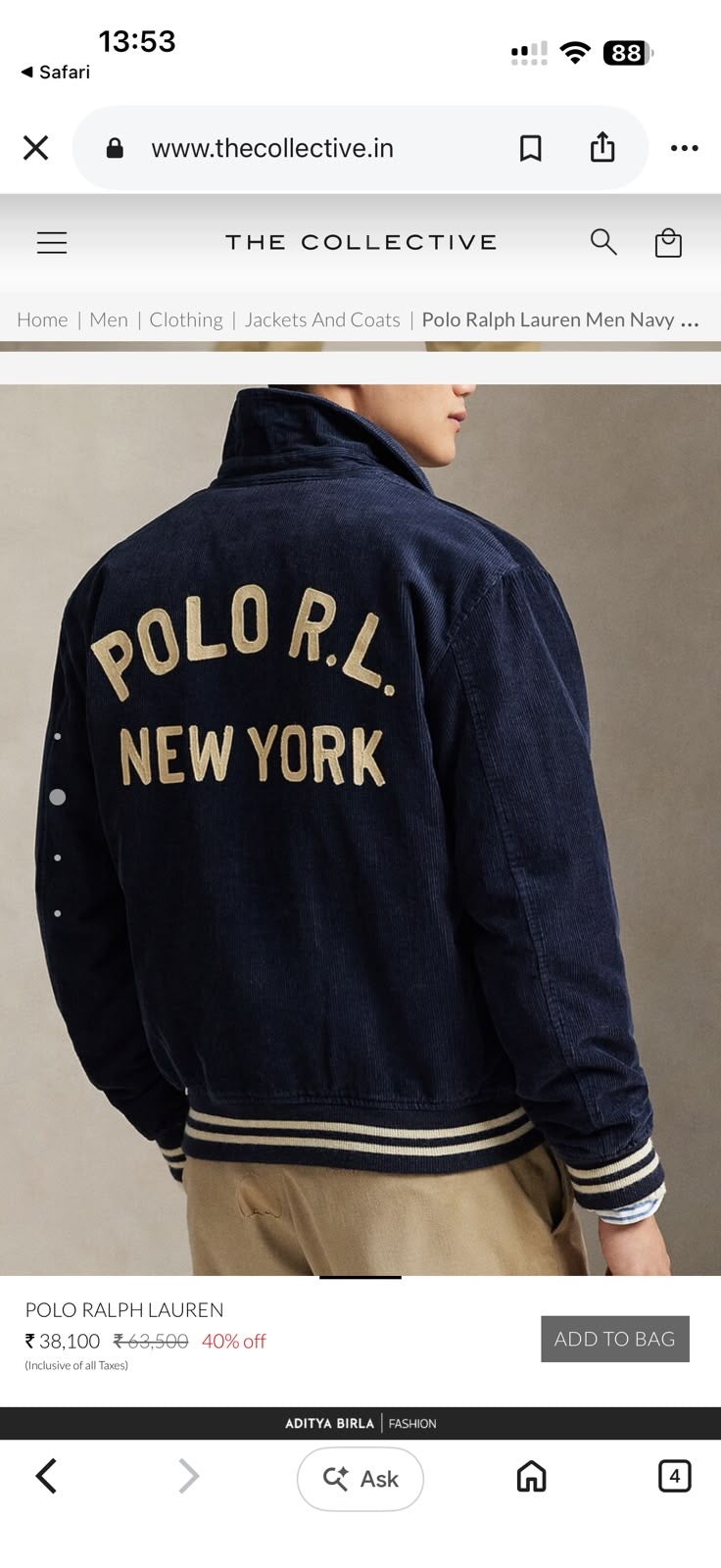 Navy Corduroy Varsity Letterman Jacket with Chenille Patch & Back Typography