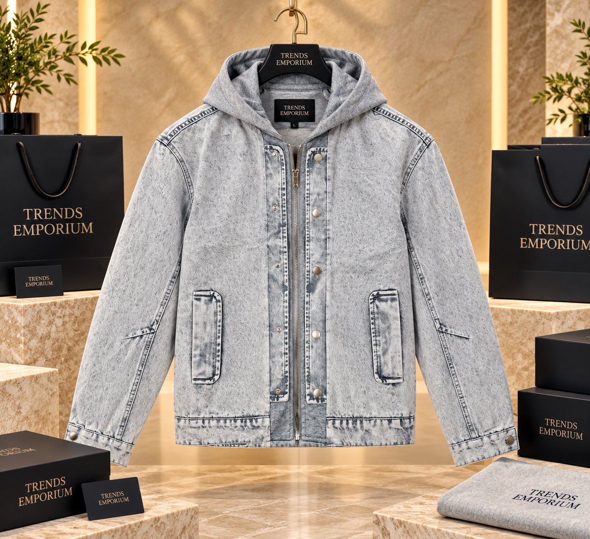Men's Hooded Layered Denim Jacket