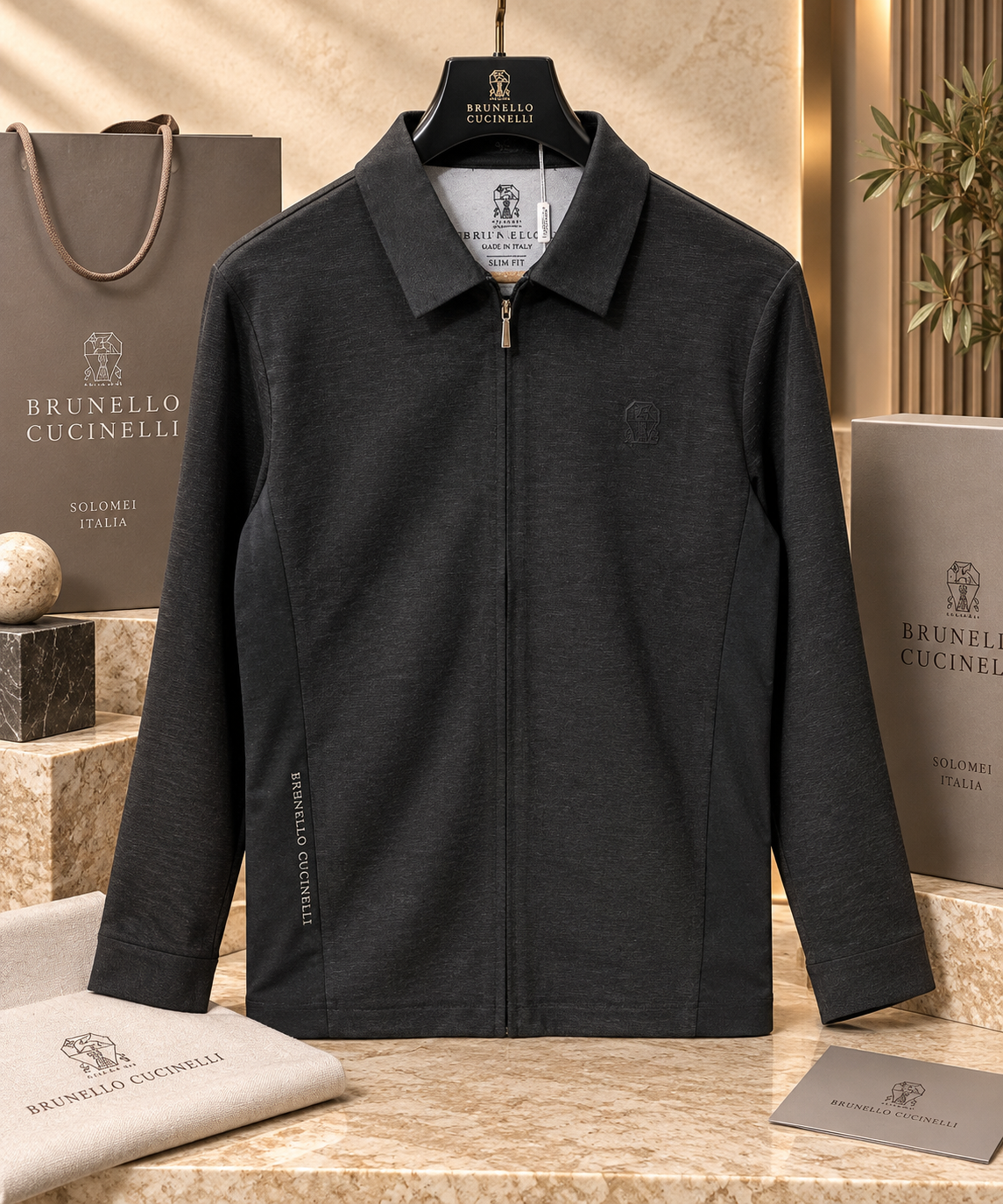 Men's Slim Fit Full-Zip Collared Shirt Jacket