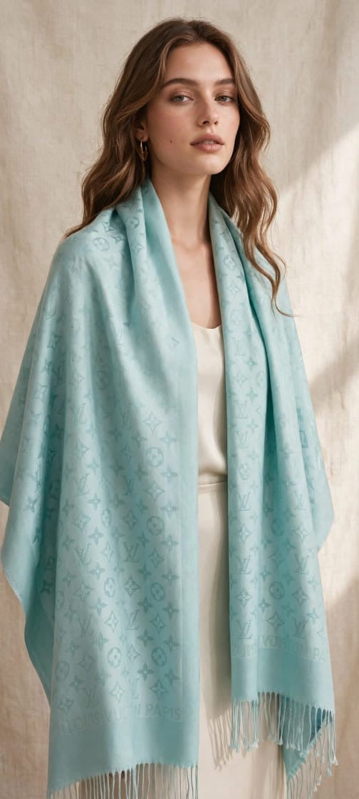 Women's Luxury Jacquard Monogram Shawl with Delicate Fringe