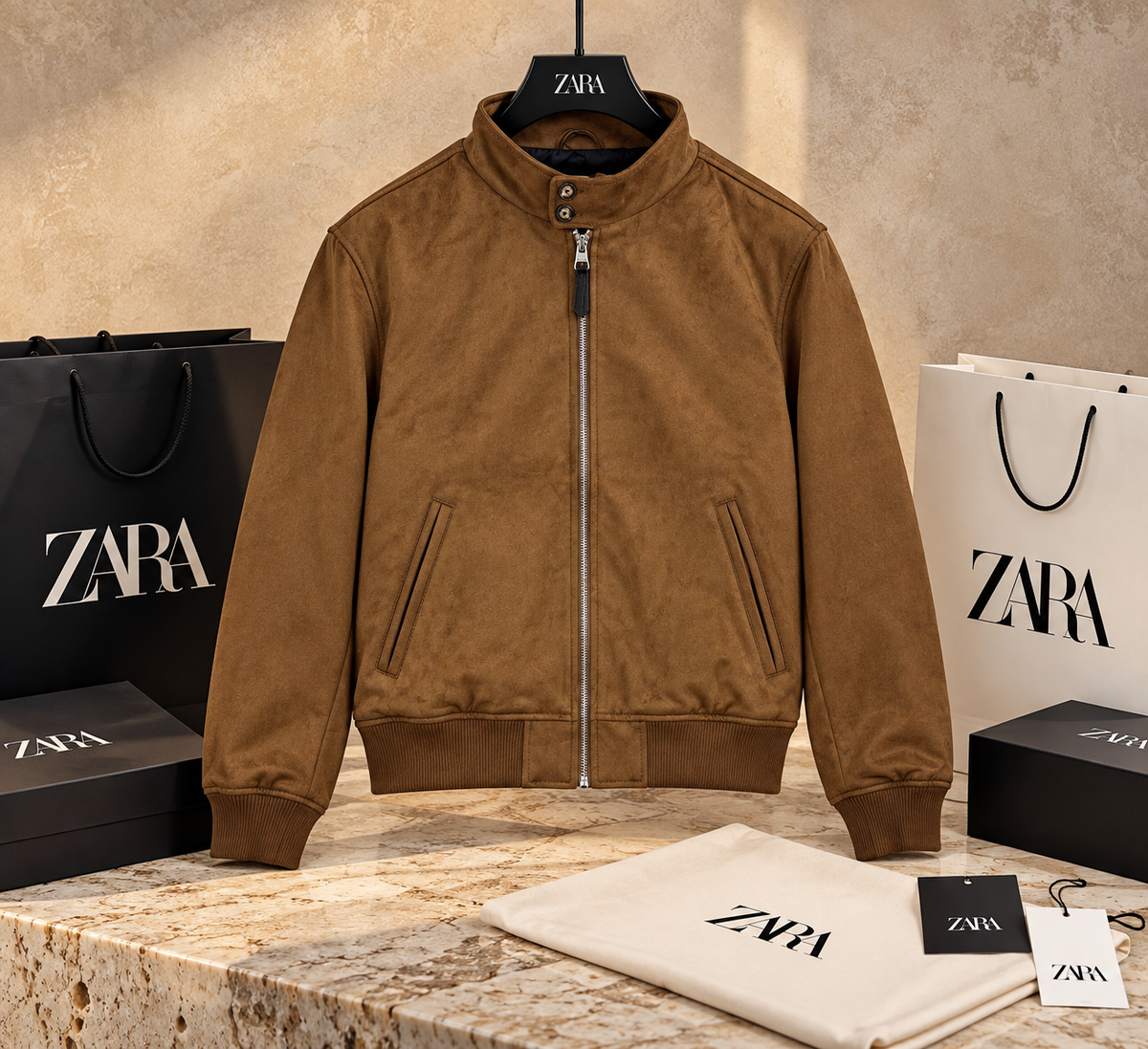Men's High-Neck Suede Harrington Bomber Jacket