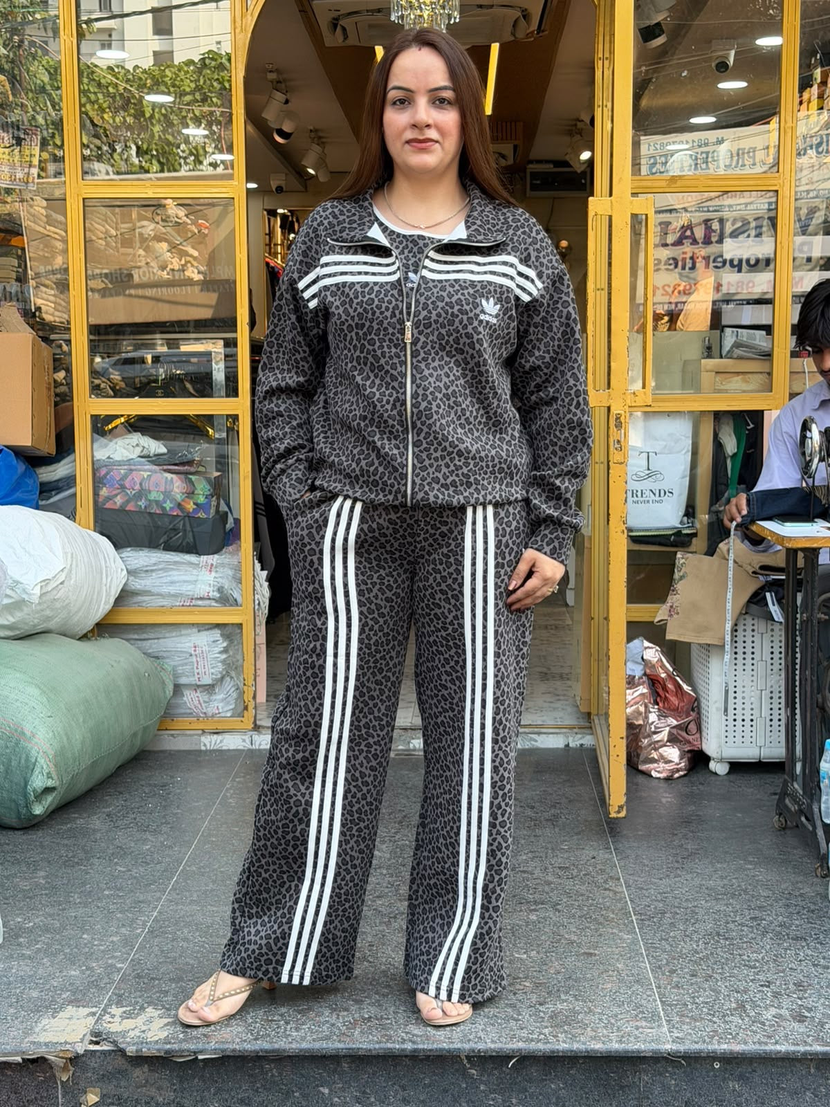 Women's Animal Print 3-Piece Tracksuit & Crop Tank Set