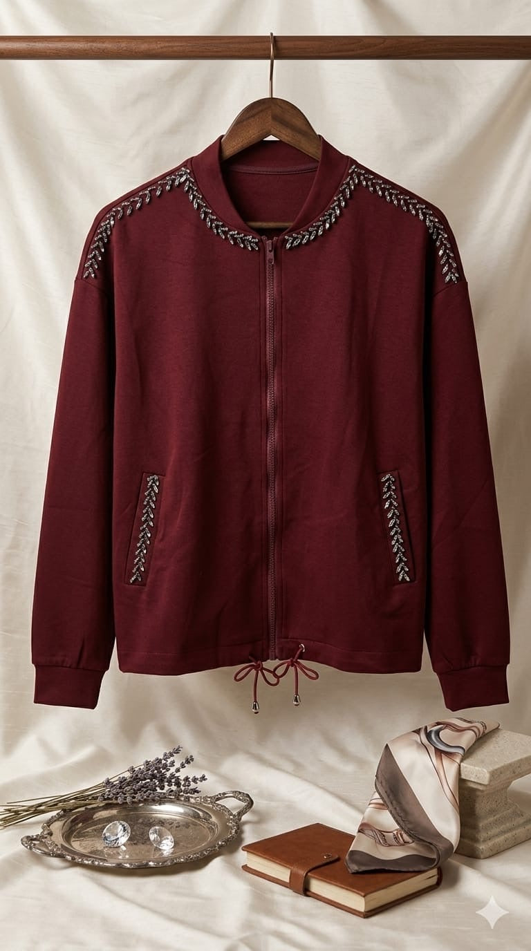 Embellished Velour Zip-Front Tracksuit Set