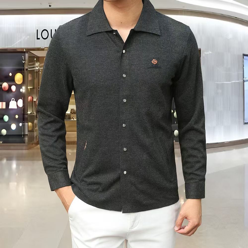 Smart Casual Long-Sleeve Textured Knit Shirt with Side Pocket