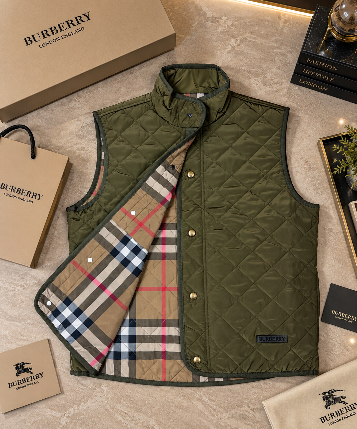 Men’s Diamond-Quilted Gilet | Heritage Plaid Lined Sleeveless Vest