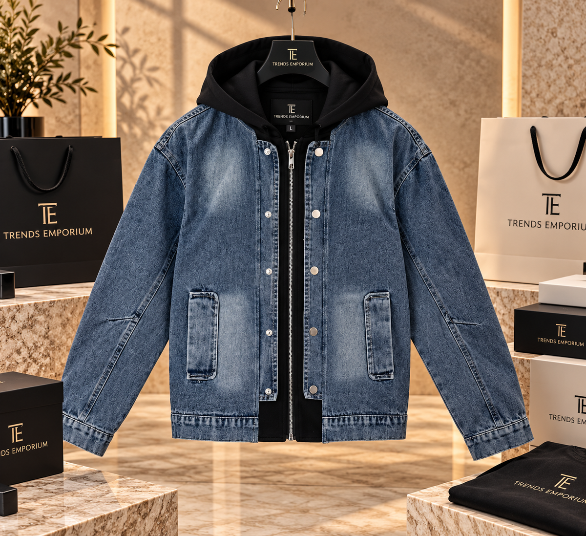 Men's Hooded Layered Denim Jacket