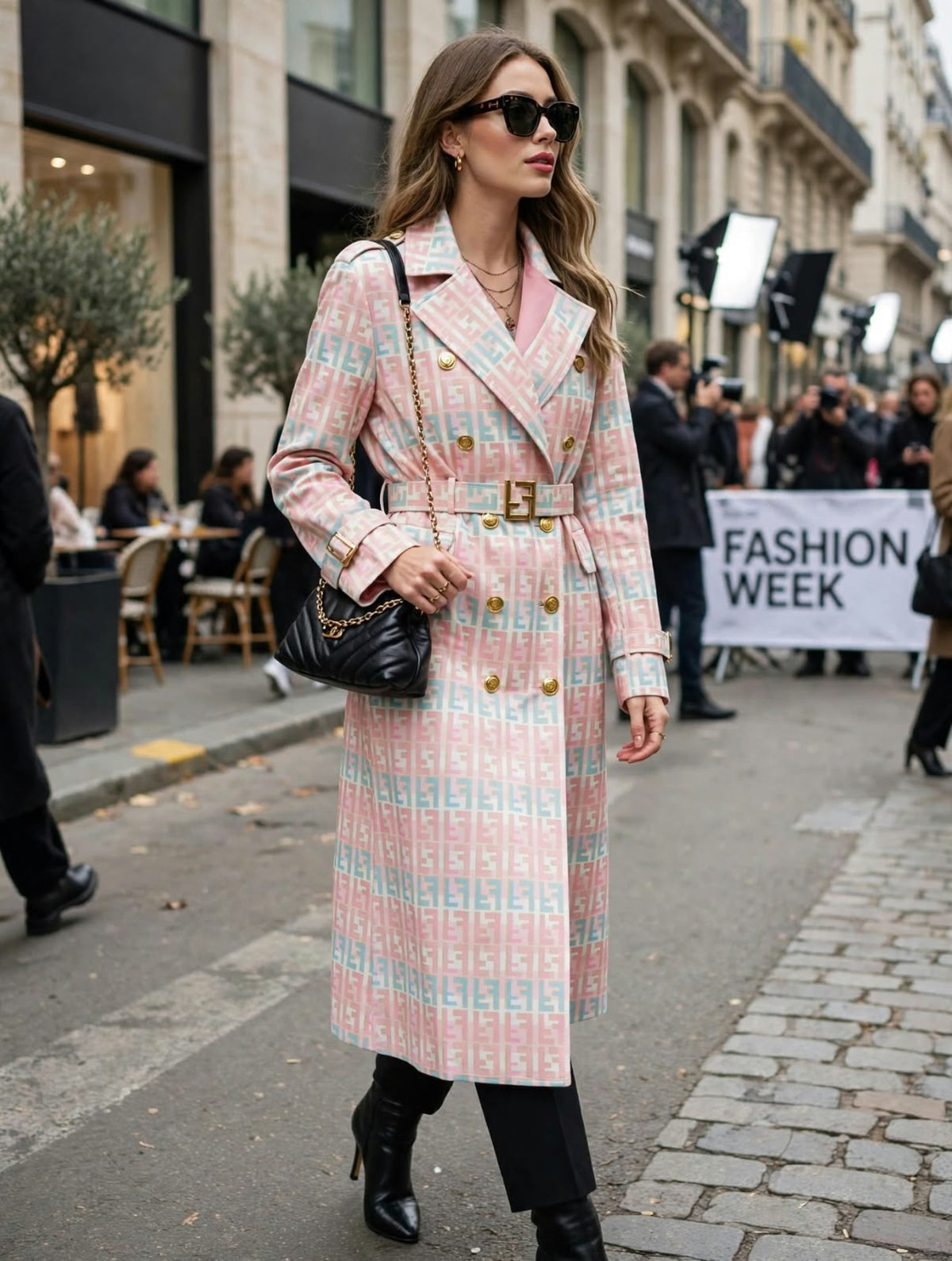 Monogram Double-Breasted Trench Coat with Belt – Luxury Outerwear