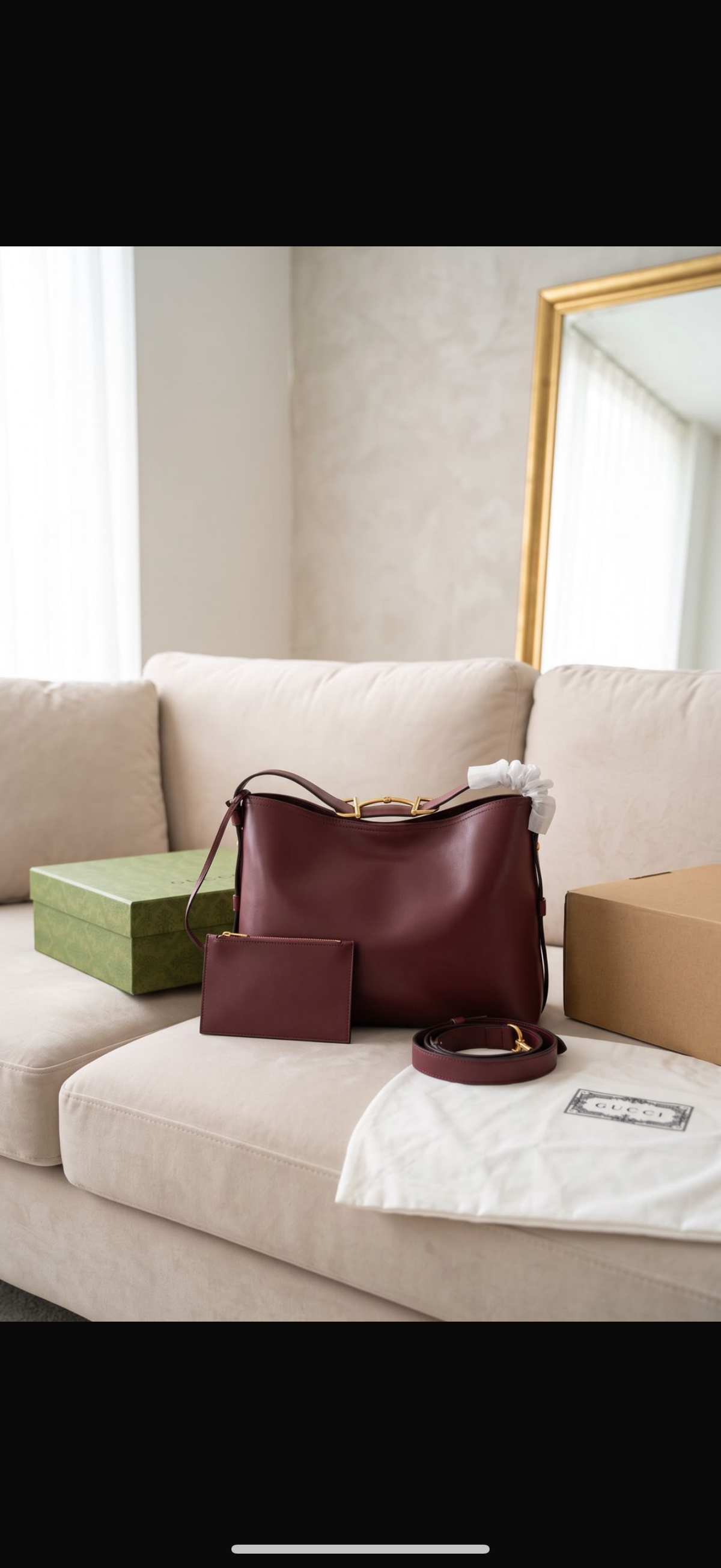 Horsebit Soft Leather Medium Shoulder Bag / Hobo – Burgundy / Deep Wine