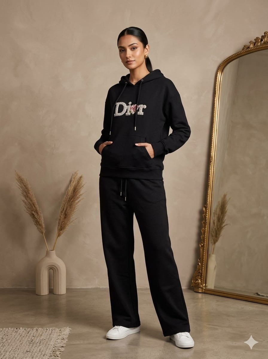Women's Embellished Graphic Hoodie & Wide-Leg Sweatpants Co-Ord Set