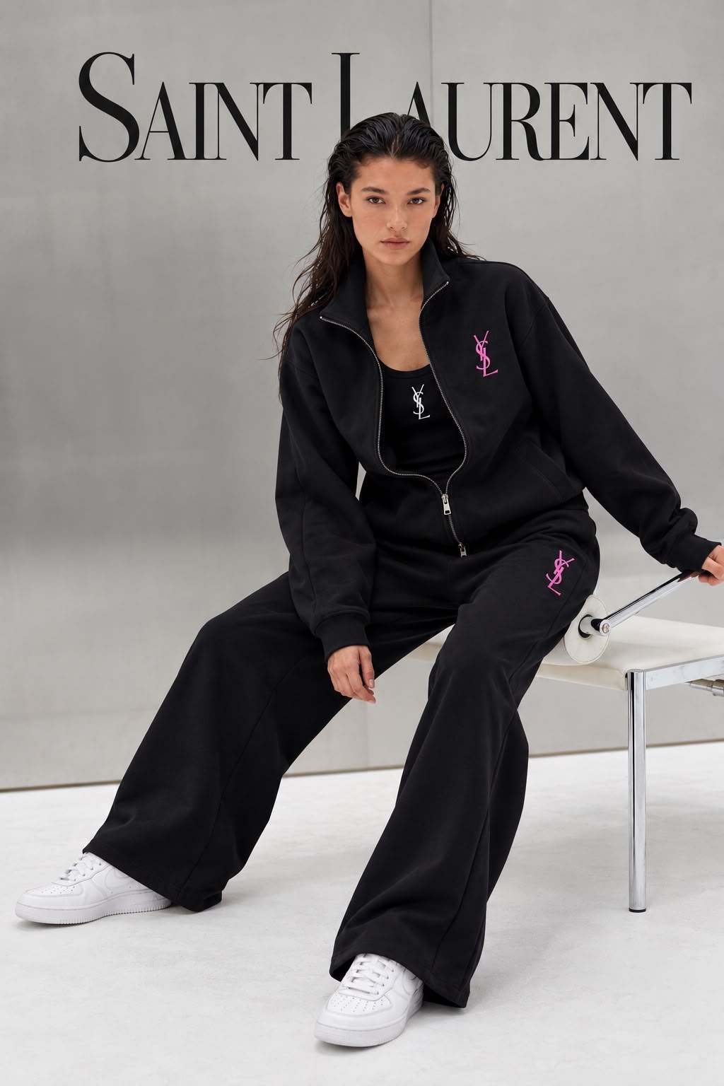 Embroidered Monogram Zip Jacket & Jogger Tracksuit Set