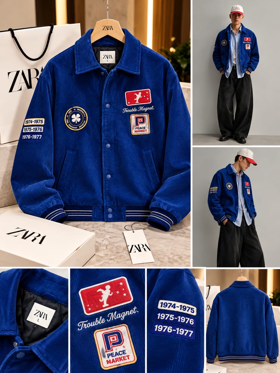 Men's Royal Blue Corduroy Patch Varsity Jacket