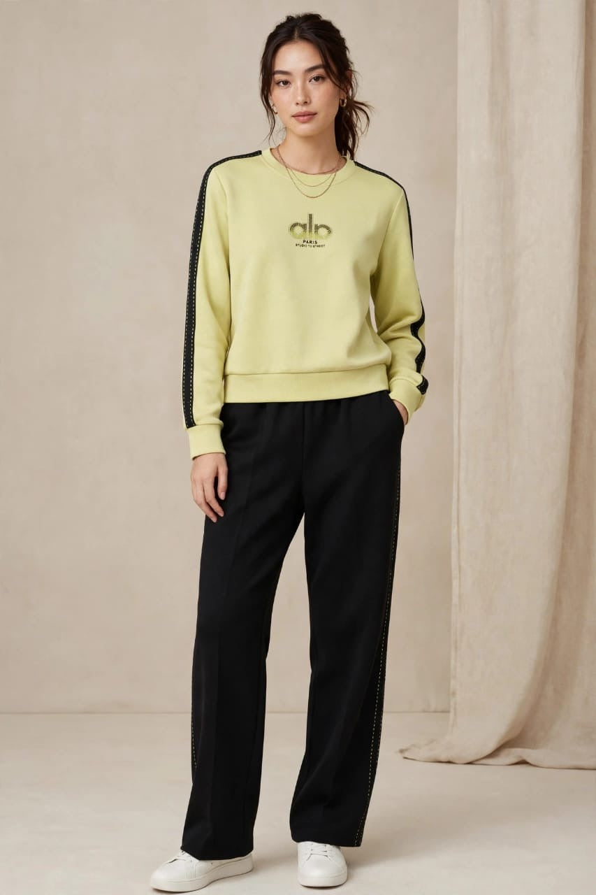 Studded Side-Stripe Crewneck Sweatshirt & Wide-Leg Track Pants Set