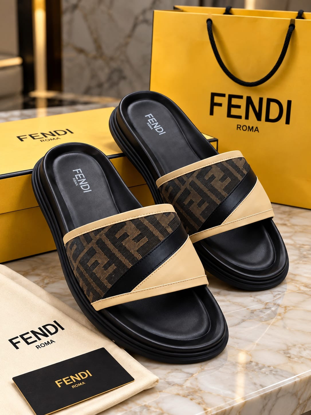 Monogram Patterned Slide Sandals