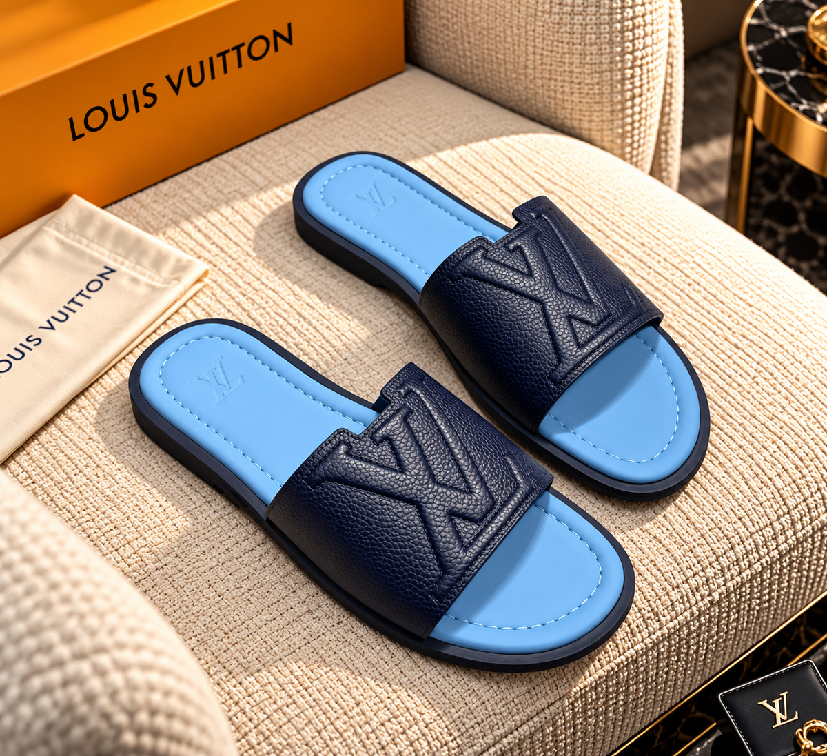 Embossed Leather Open-Toe Pool Slides / Mule Sandals