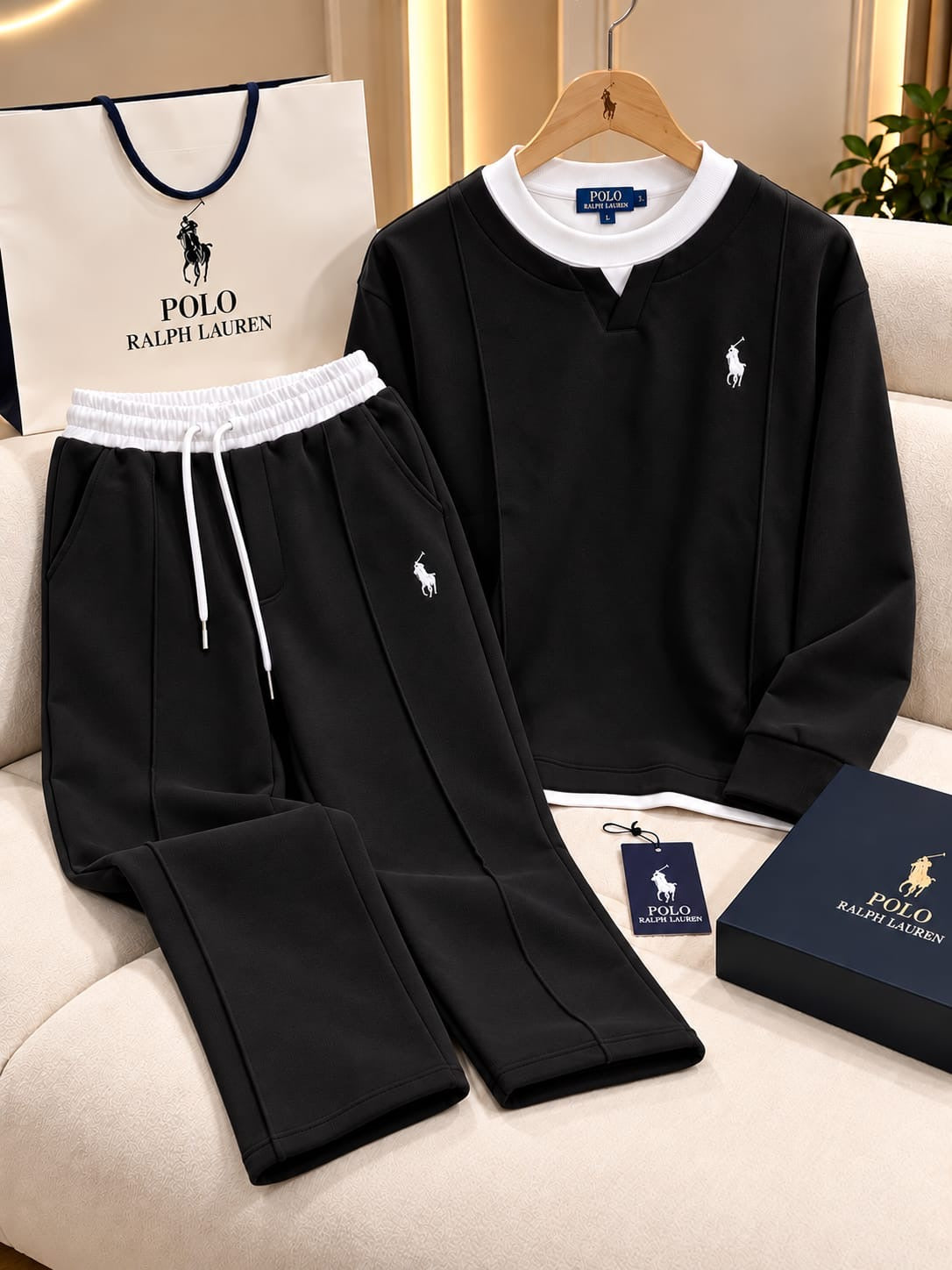 Men's Layered-Neck Tracksuit & Pintuck Jogger Set