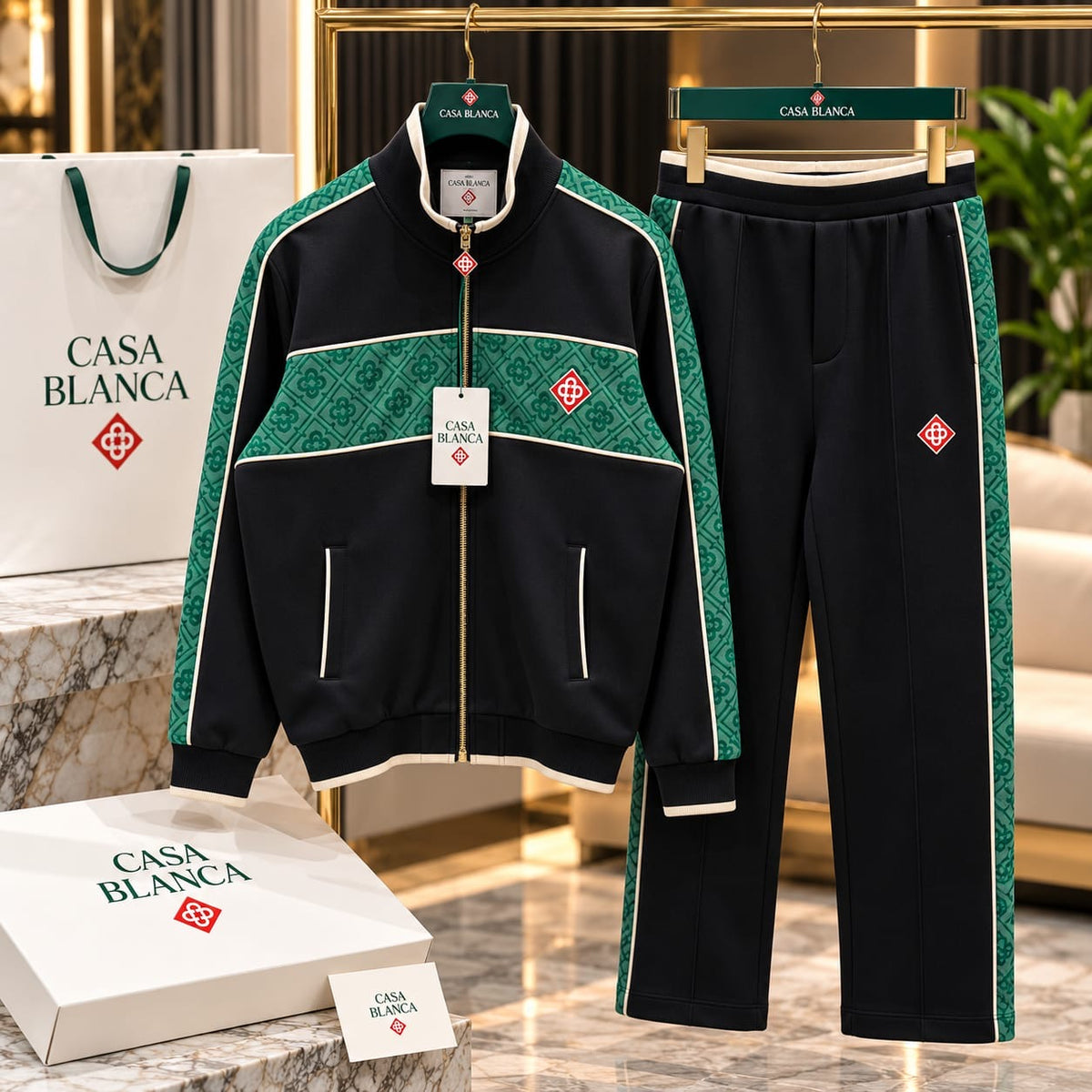 Patterned Panel Zip-Up Tracksuit Set