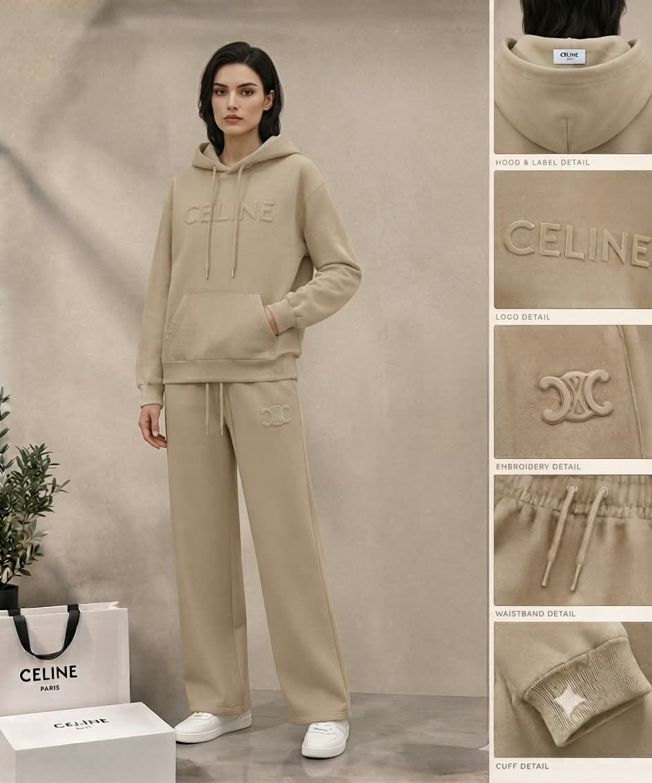 Premium Women’s Embossed Logo Hoodie & Wide-Leg Co-Ord Set