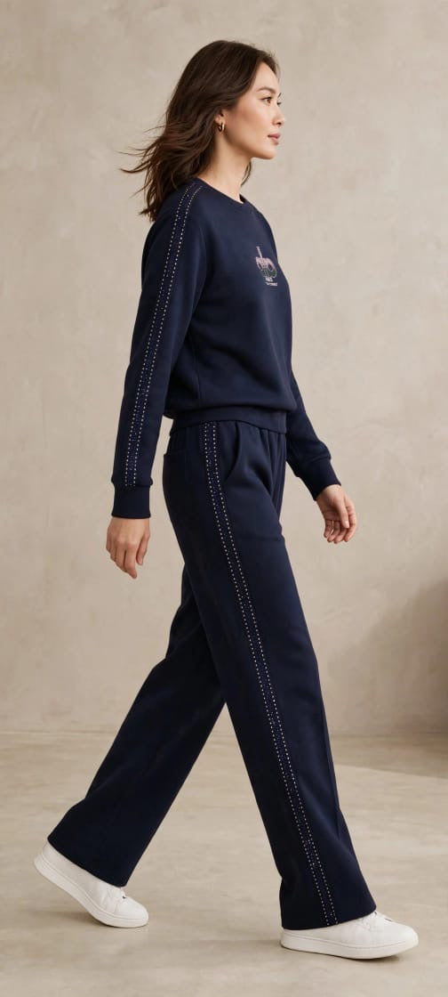 Studded Side-Stripe Crewneck Sweatshirt & Wide-Leg Track Pants Set