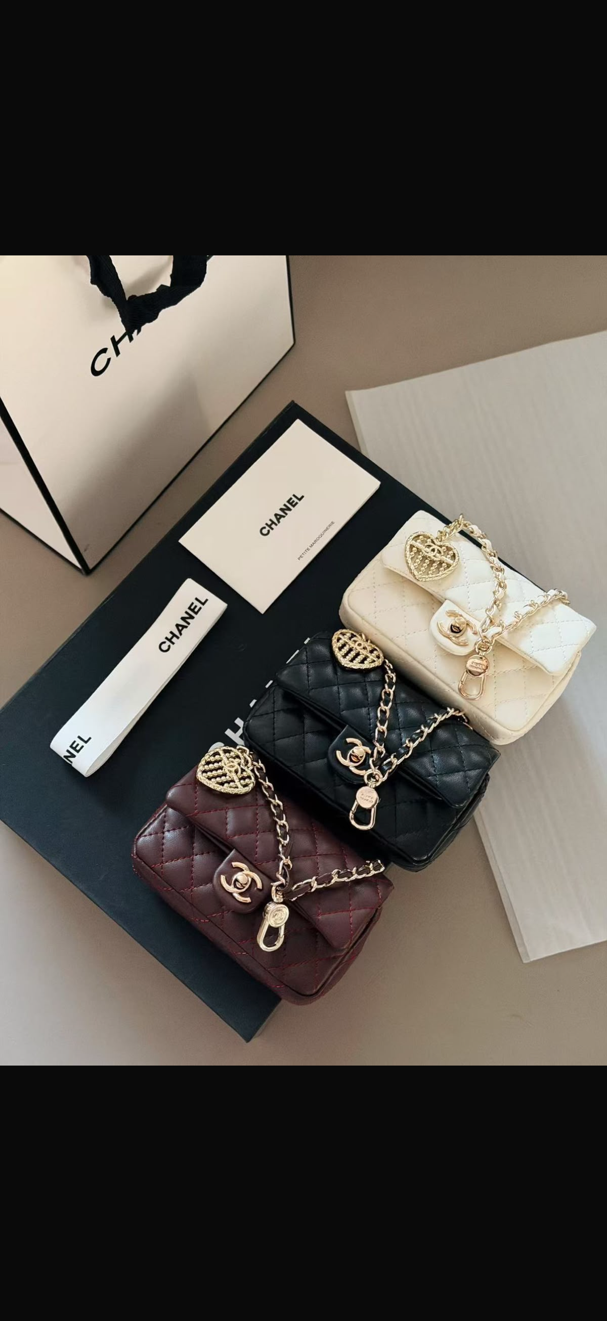 Heart Charm Quilted Leather Mini Flap Bag with Chain – Available in Black, White & Deep Burgundy