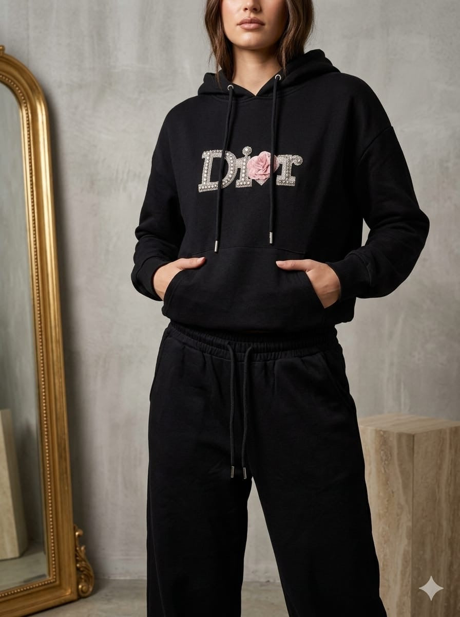 Women's Embellished Graphic Hoodie & Wide-Leg Sweatpants Co-Ord Set