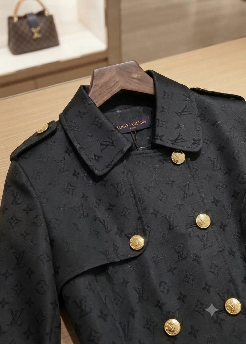 Tonal Monogram Double-Breasted Belted Trench Coat