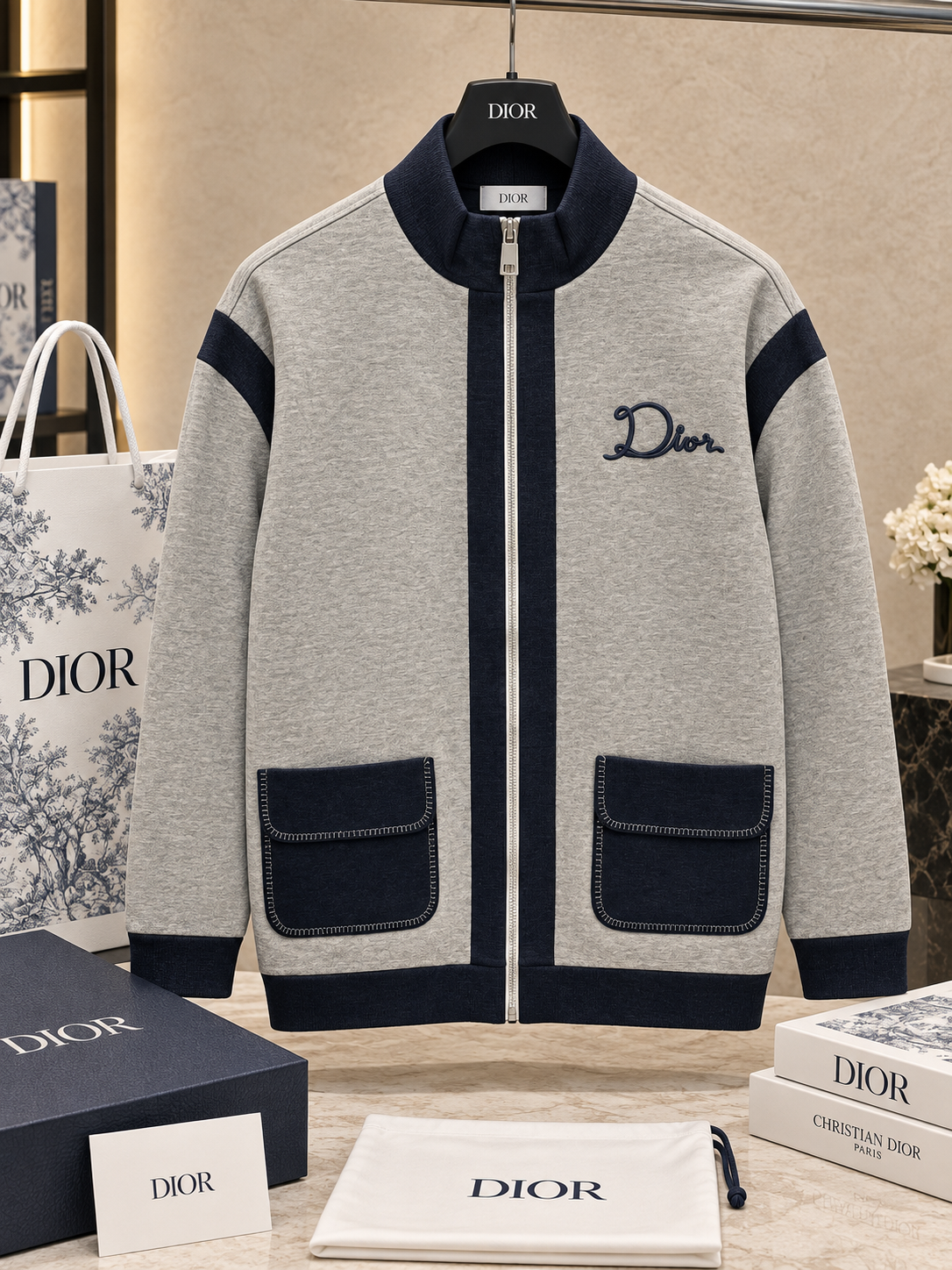 Premium Two-Tone Full-Zip Jacket with Flap Patch Pockets