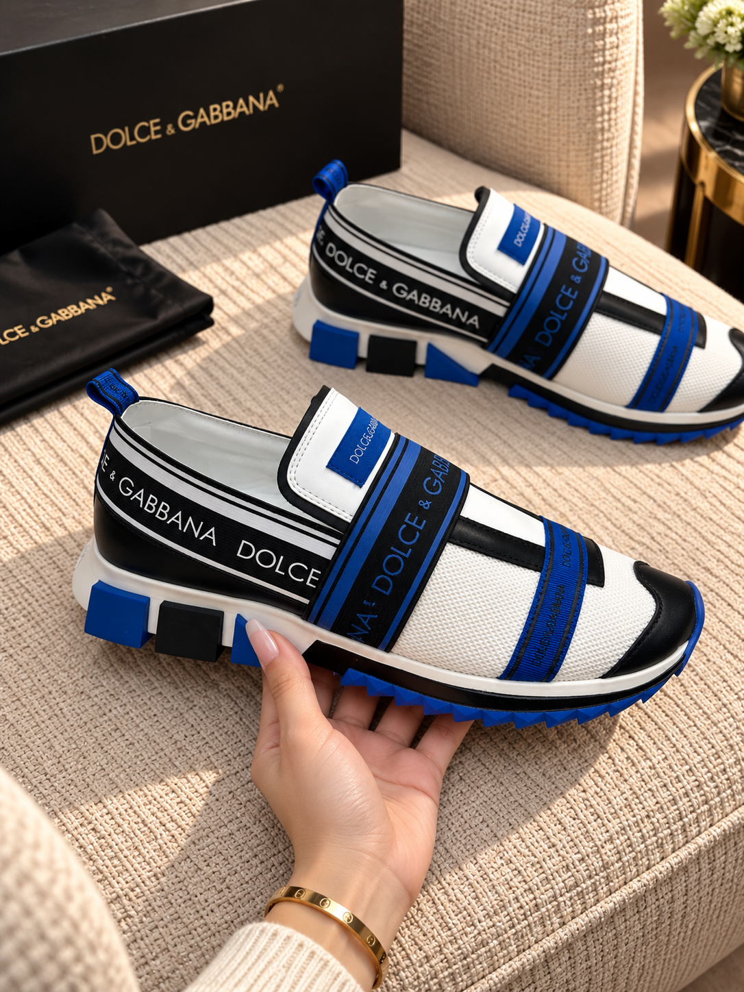 Men’s Premium Designer Logo-Tape Slip-On Sneakers
