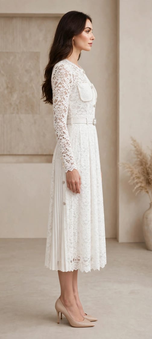 Elegant Lace Midi Dress Delicate Floral Lace