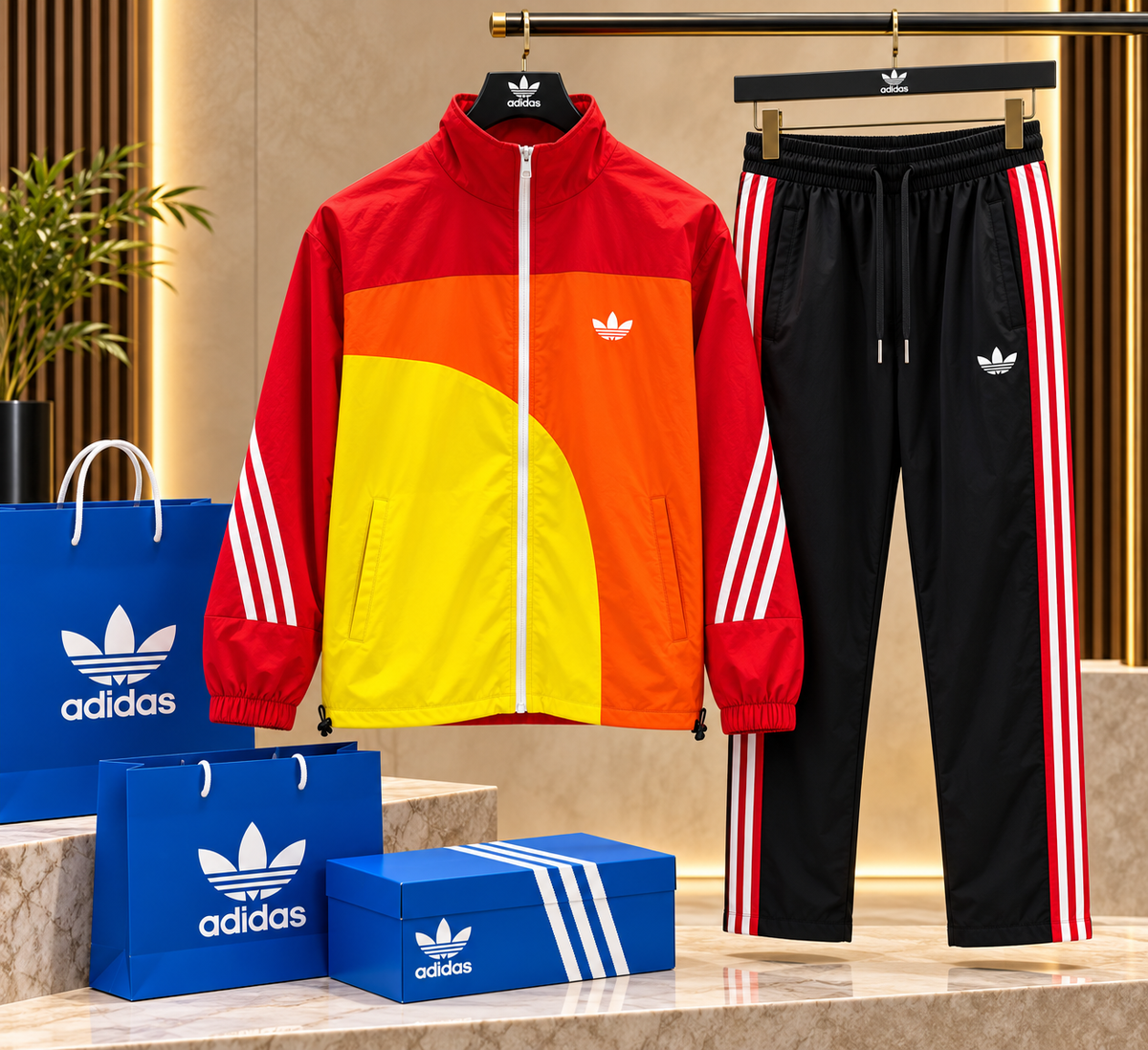 Color-Blocked Zip-Up Tracksuit Set