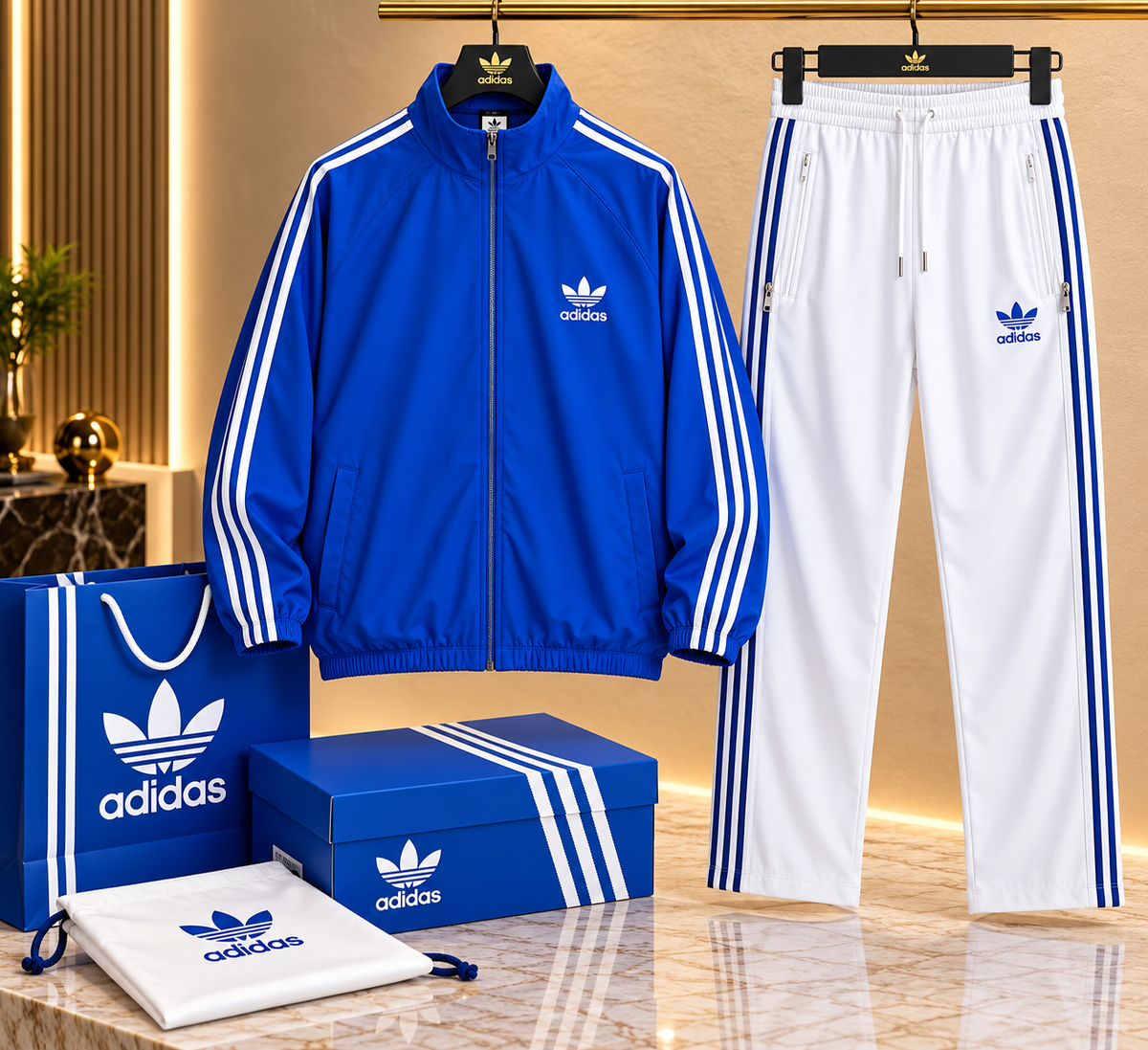 Classic Three-Stripe Athletic Zip Tracksuit Set