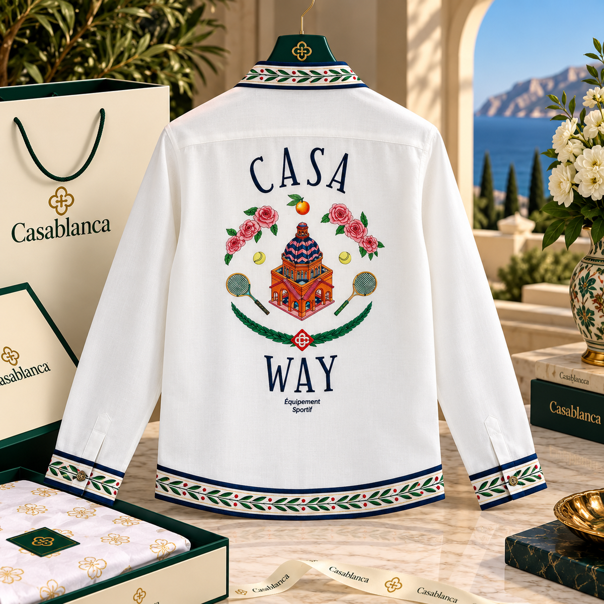 Botanical Border & Graphic Crest Long-Sleeve Shirt