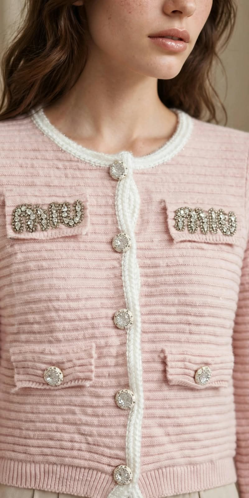 Women’s Embellished Ribbed Knit Cardigan Jacket