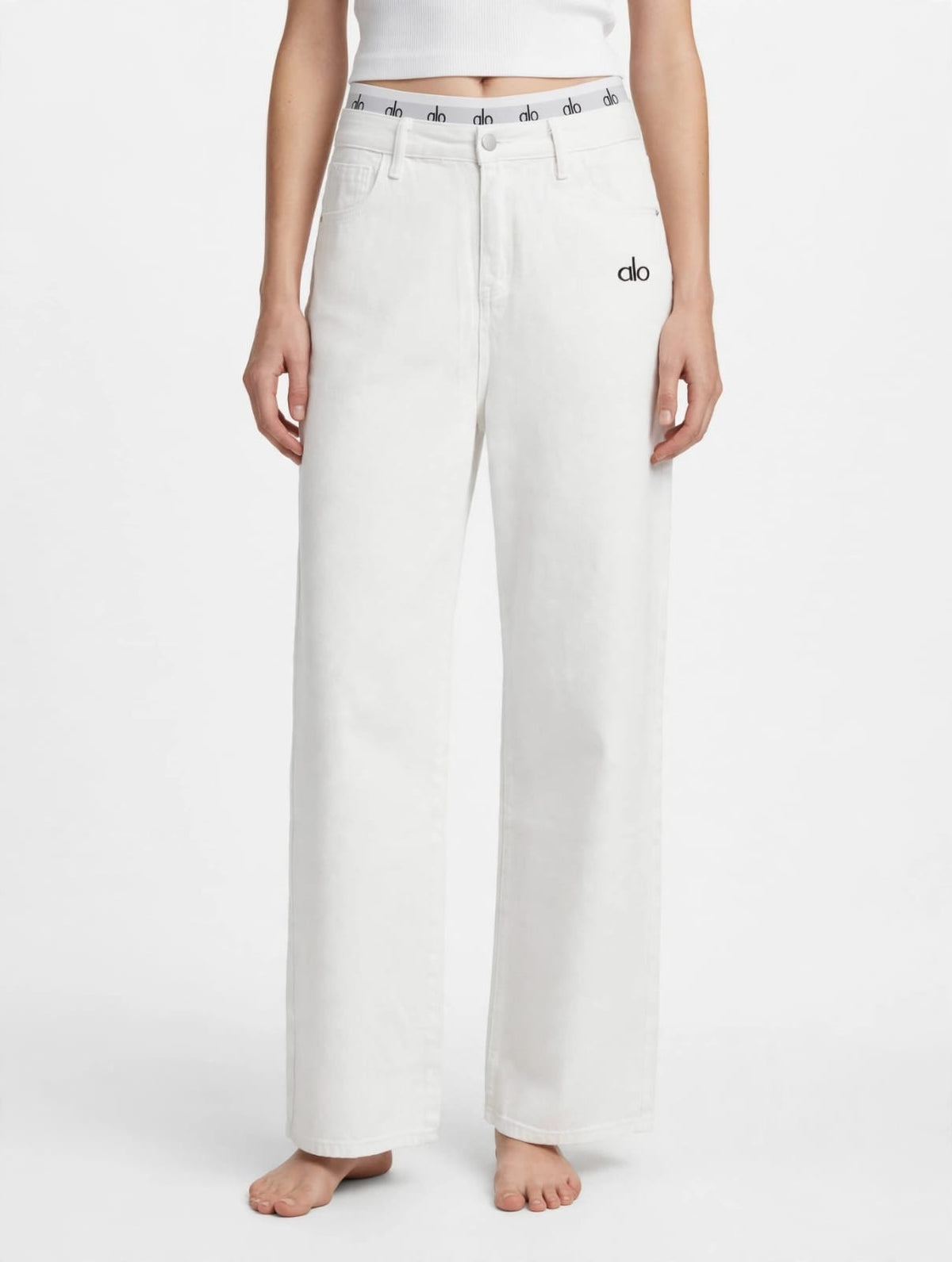 Women's High-Waisted Pleated Wide-Leg Pants with Elastic Logo Waistband