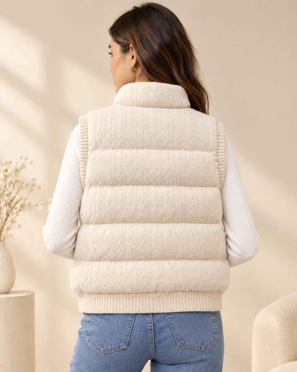 Women’s Cable-Knit Quilted Puffer Vest