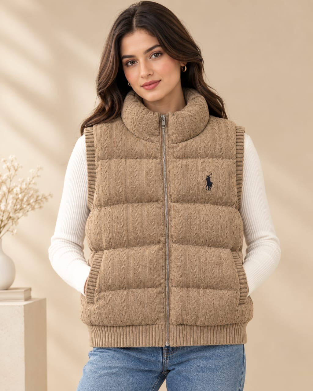 Women’s Cable-Knit Quilted Puffer Vest