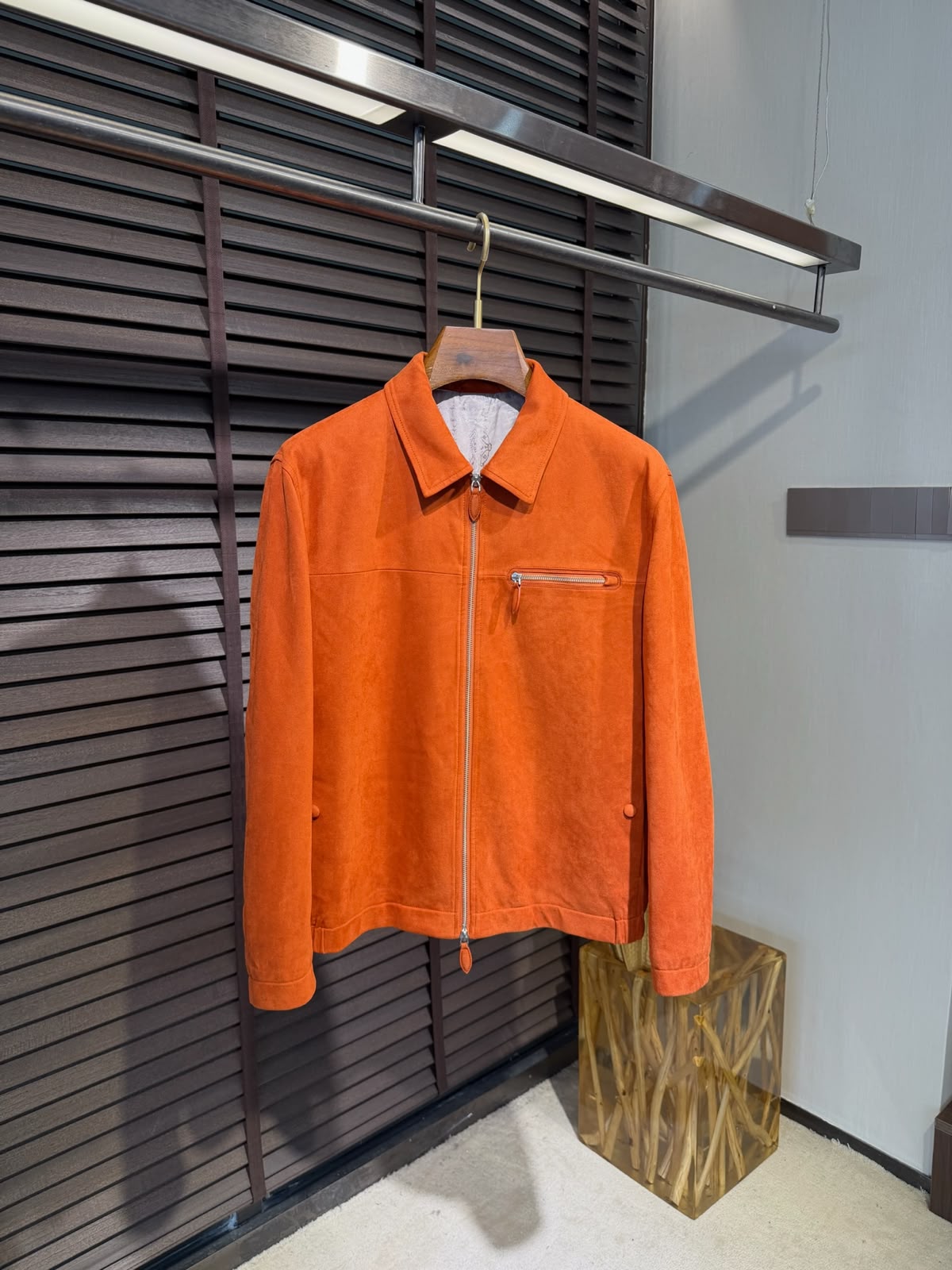Men's Premium Suede Leather Full-Zip Jacket with Chest Pocket – Available in Black, Rust Orange & Taupe Brown