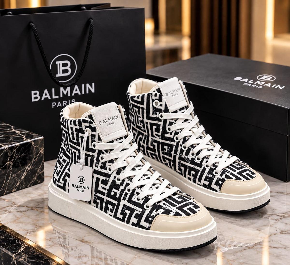 Geometric Monogram Canvas High-Top Sneakers