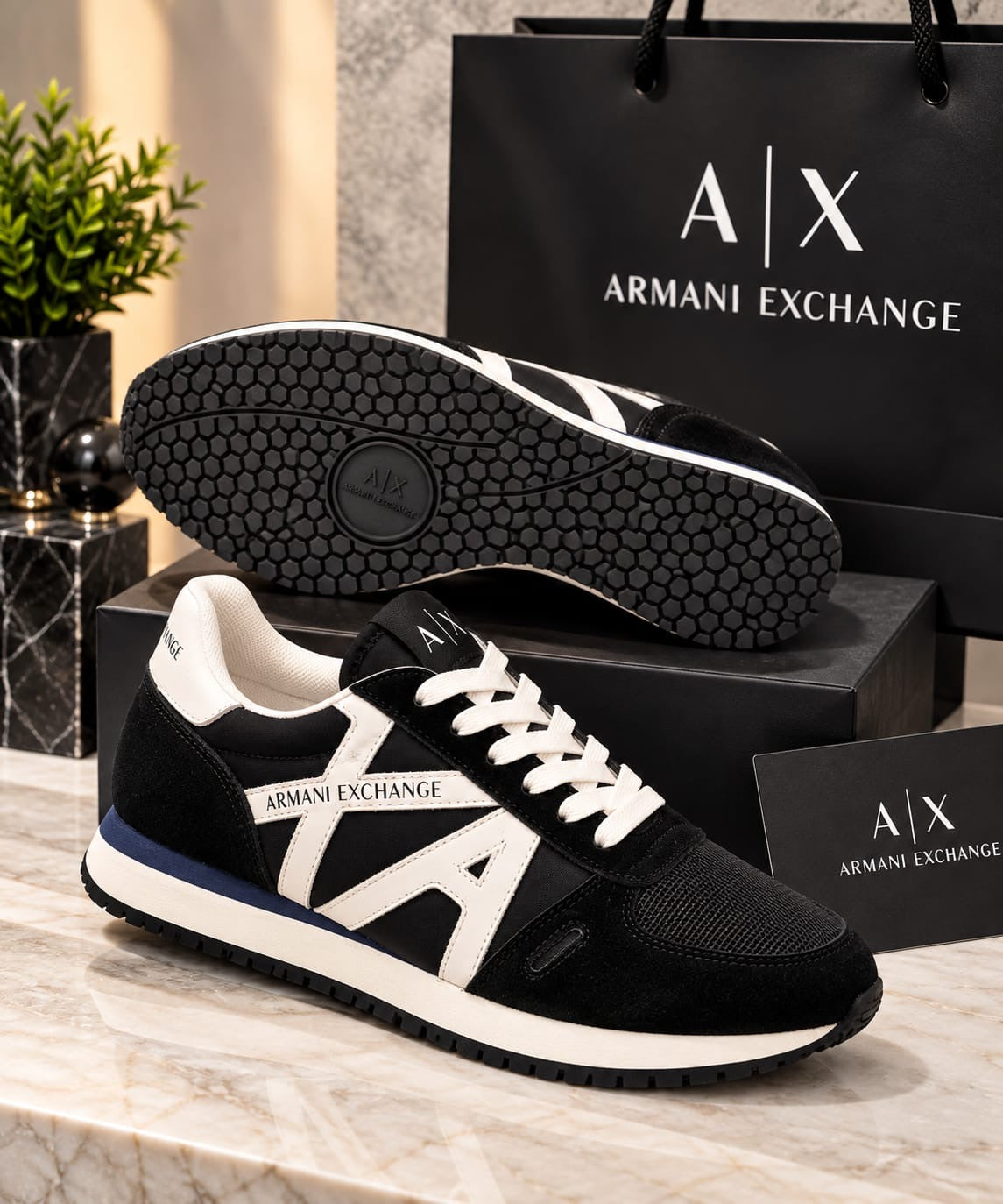 Logo Panel Mixed-Media Low-Top Sneakers