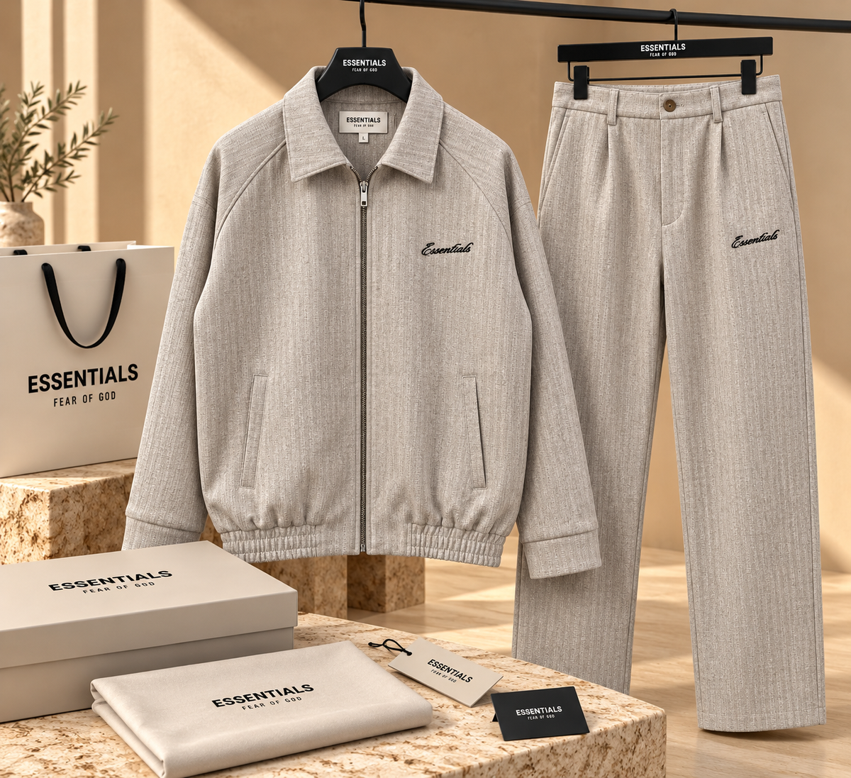 Men’s Textured Zip-Up Jacket & Pleated Trousers Two-Piece Set