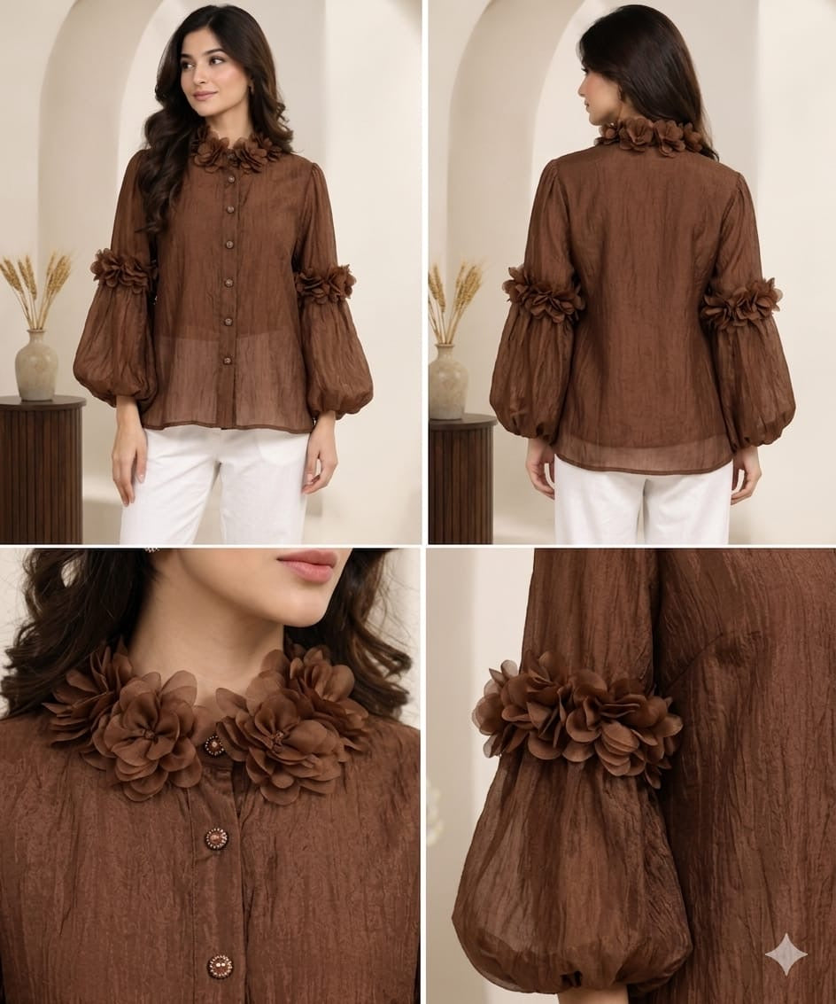 Elegant Black Floral Organza Shirt