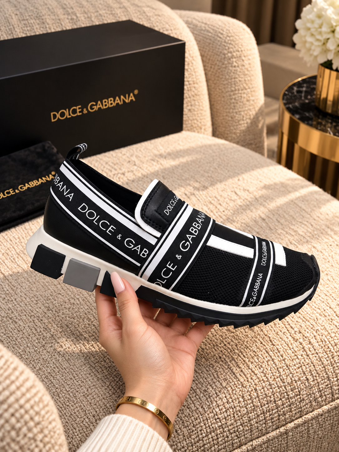 Men’s Premium Designer Logo-Tape Slip-On Sneakers