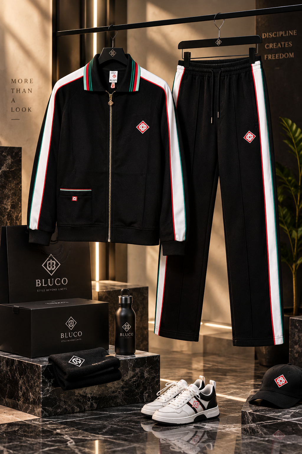 Premium Contrast Stripe Zip-Up Track Co-Ord Set
