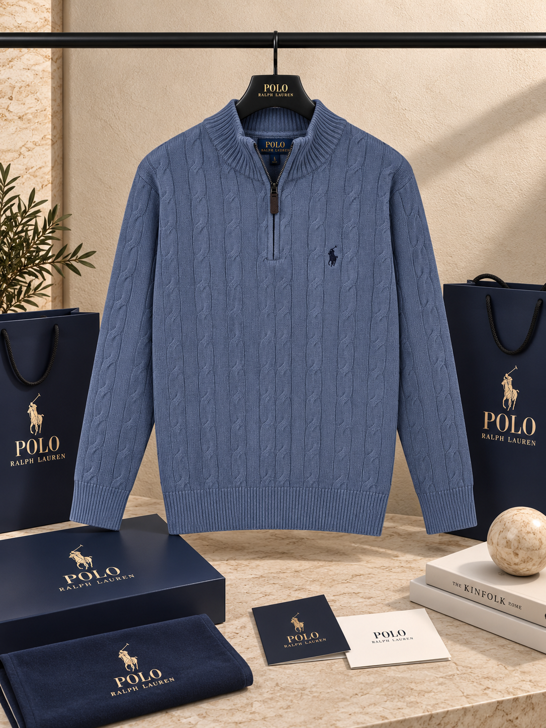 Premium Cable-Knit Quarter-Zip Sweater