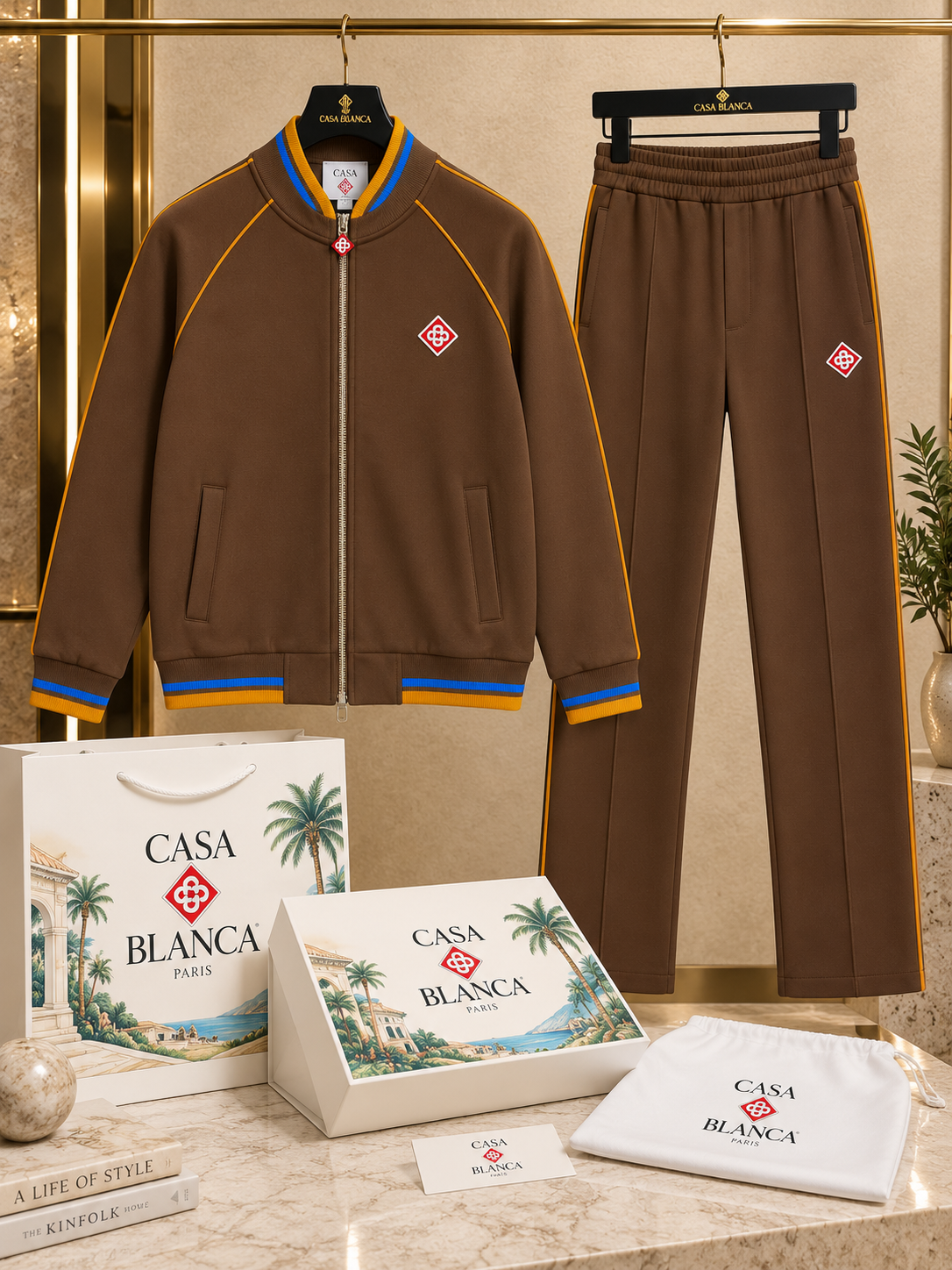 Premium Contrast-Trim Zip-Up Track Co-Ord Set