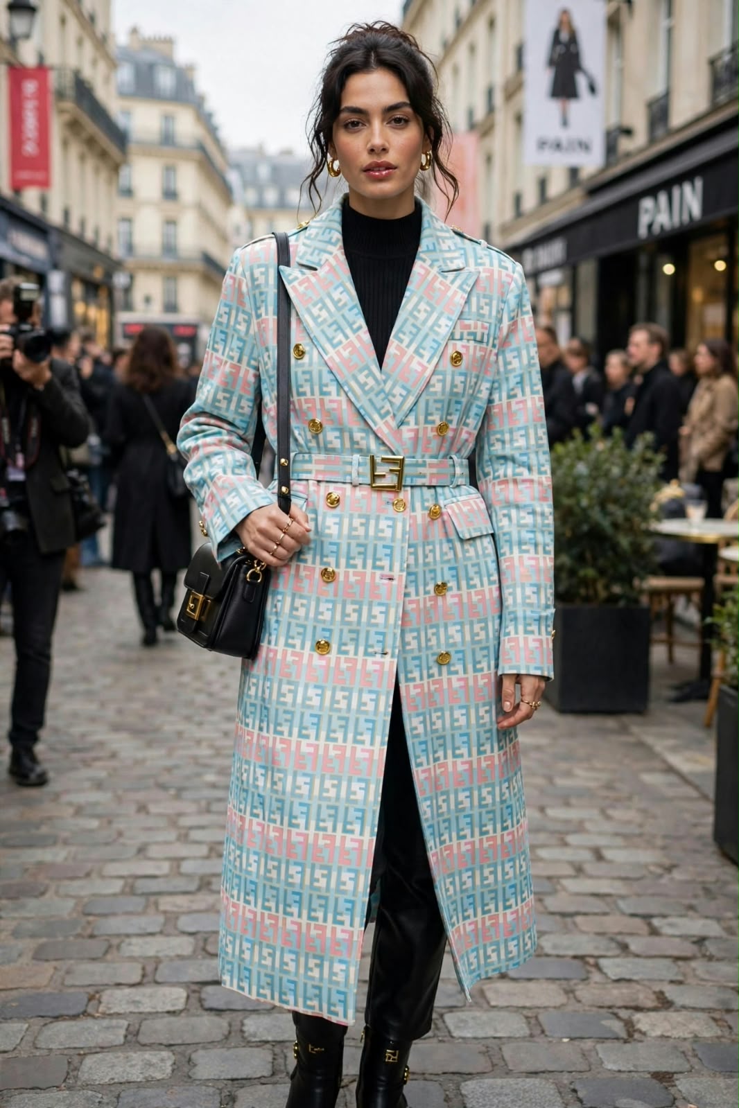 Monogram Double-Breasted Trench Coat with Belt – Luxury Outerwear