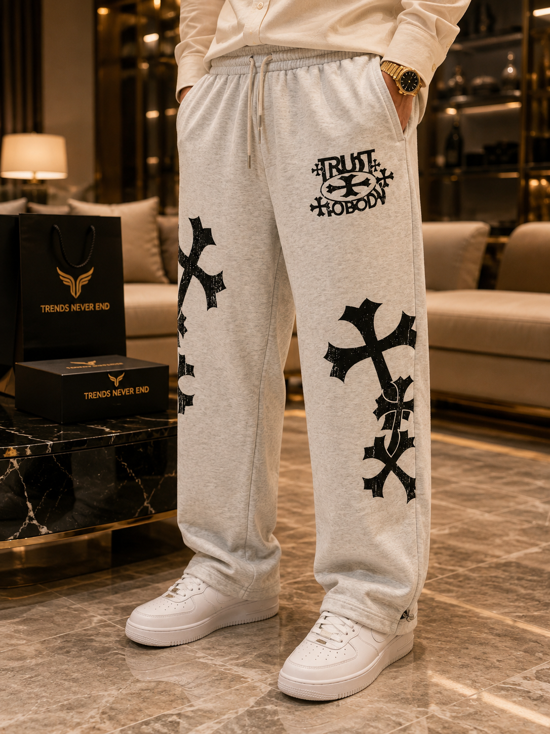 Men’s Gothic Cross Graphic Oversized Baggy Streetwear Lowers